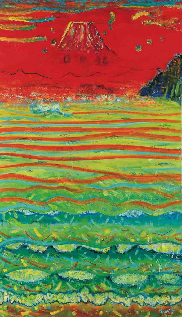 「旭日　富士と波」193.9×112.1cm　油彩、キャンバス