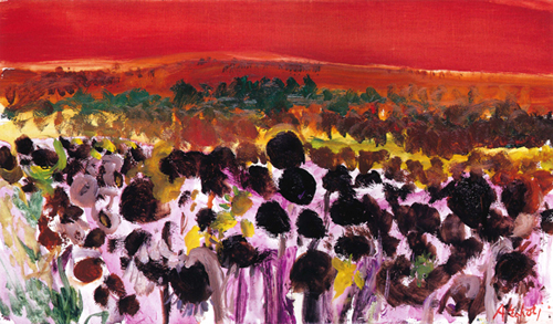 「モレーのひまわり畠」1996年　油彩、キャンヴァス　23.8×40.8cm