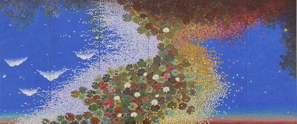 平松礼二 「色彩のカルテット―睡蓮」 2011年180.0×420.0㎝　六曲一隻 