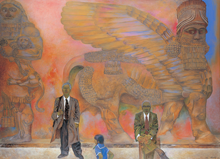 奥谷博（独立美術協会）「飛牛とギルガメッシュの自画像」2013年　油彩、カンヴァス　作家蔵