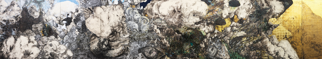 三瀬夏之介「だから僕はこの一瞬を永遠のものにしてみせる」2010年　和紙に墨、胡粉、アクリル、インクジェットプリントのコラージュ、272×1456cm　©MISE Natsunosuke, Courtesy of imura art gallery, photo: SENO Hiromi