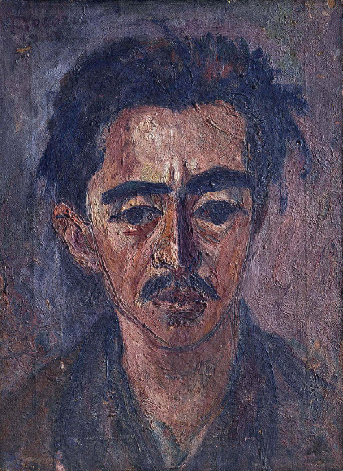 「口髭のある自画像」1914年　45.8×33.5cm