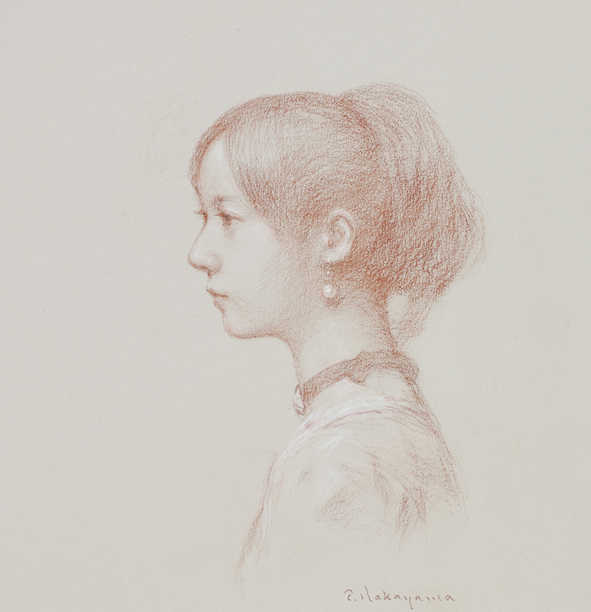 中山忠彦「女性像」31×31cm 色鉛筆
