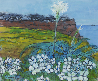 平松譲「浜木綿咲く丘 三宅島」 37×44.5cm 水彩