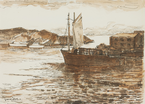 深澤孝哉「滞在(バンクーバー)カナダブリティッシュコロンビア」 27×37cm 水彩・ペン