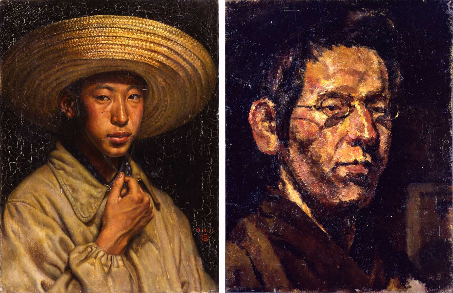 (左から)宮脇晴「夜の自画像」1919年、岸田劉生「自画像」1913年頃