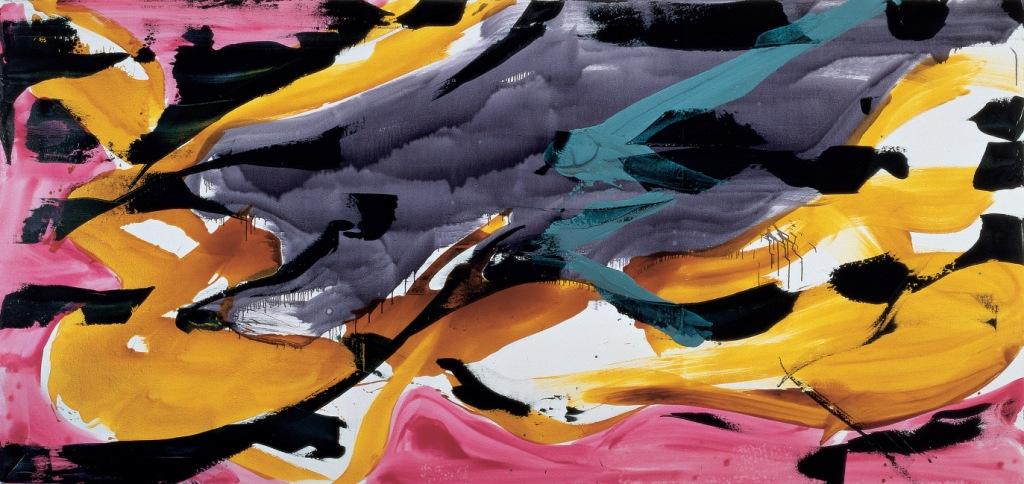 「リクライニング・ブッダI」1992-93年　油彩／綿布　 190×400cm　個人蔵（東京都現代美術館寄託） 