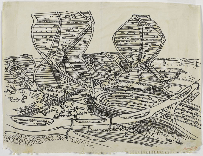 黒川紀章《ヘリックス・シティ》透視図　1961　ポンピドゥー・センター パリ国立近代美術館蔵　 Centre Pompidou, MNAM-CCI, Dist. RMN-Grand Palais / Georges Meguerditchian / distributed by AMF 
