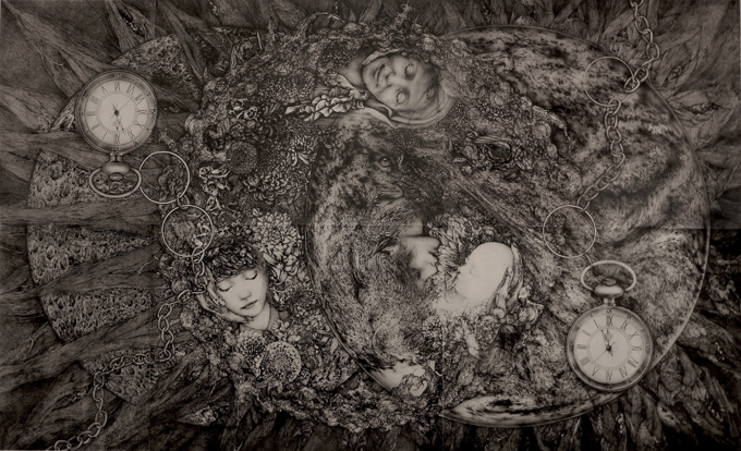 山田彩加《生命の変容と融合―0への回帰―》 2012-2013年　リトグラフ