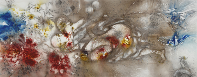 「人生四季：夏」2015年　火薬、カンヴァス　259×648㎝　作家蔵