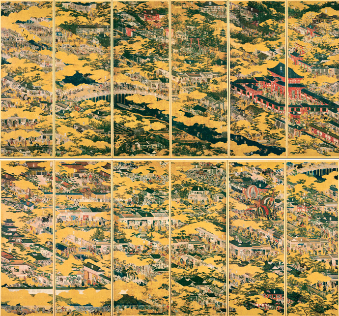 国宝 紙本金地著色洛中洛外図(舟木本)  東京国立博物館蔵 (上から右隻・左隻)