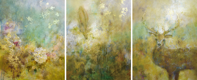 「母なる自然 ―Mother Nature―」油彩、金箔　各116.7×90.9cm