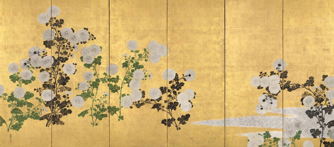 尾形光琳《菊図屏風》（左隻・部分）　江戸時代前期　岡田美術館蔵