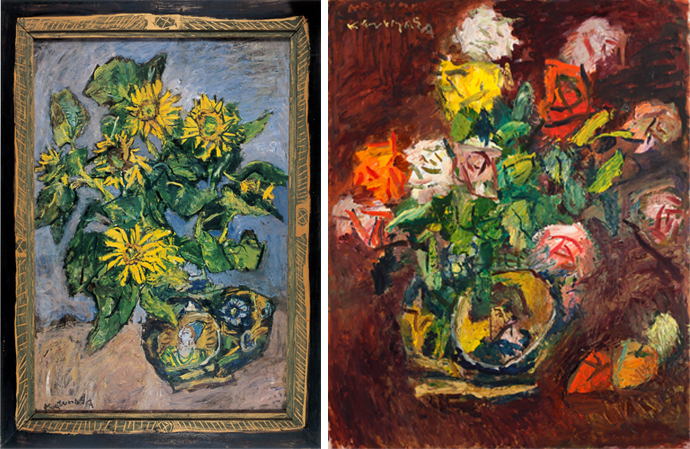 左：《向日葵》1982年　個人蔵　　右：《薔薇》1988年　個人蔵