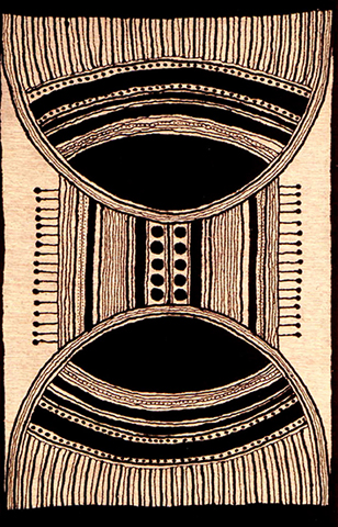 「エル・バウルの樹」212×123ｃｍ 筒描き捺染　インド極厚手ベージュ木綿 