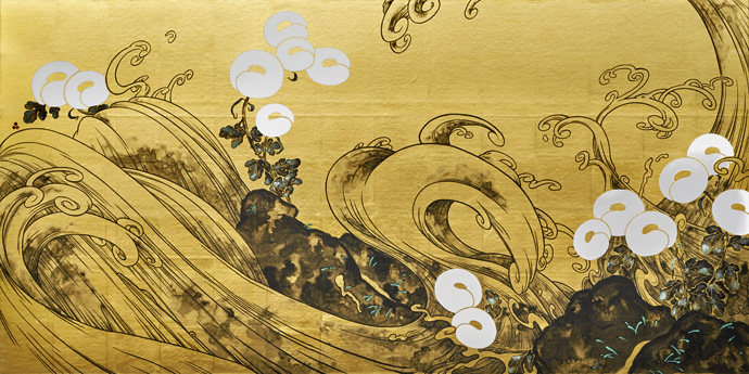 《菊花流水図》2018年　75×175cm