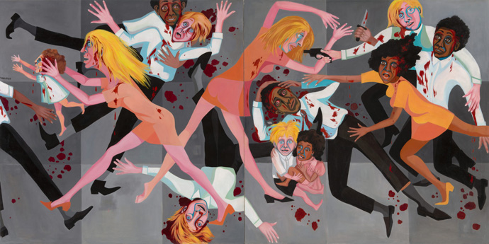 フェイス・リンゴールド《アメリカ人シリーズ#20》1967年　カンバスに油彩　182.9 × 365.8 cm