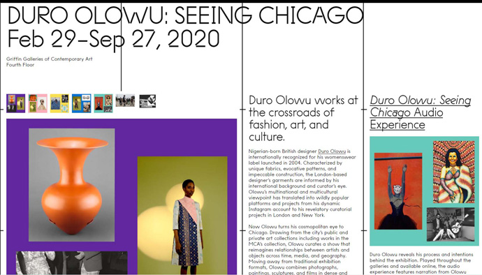 シカゴ現代美術館の展覧会サイト「デュロ・オロウがシカゴを見る」のバーチャル・ギャラリーのスクリーン・ショット