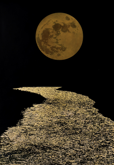 旧盆を過ぎ秋風が吹く頃、行く夏に一抹の寂しさを感じながらも豊かな実りの秋を迎える。月を追いかけ車を運転。いつの間にか月に追いかけられ苦笑い。<br />
良夜、仲秋の名月。ドキドキするほど美しい。<br />
使用材料は漆・金粉・白蝶貝・金箔、技法は螺鈿金粉研出蒔絵。