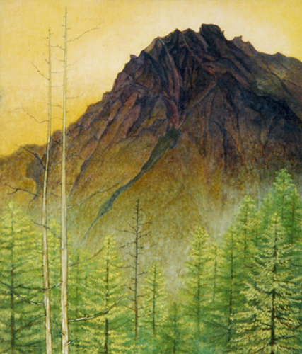 日本画の友人4人でよく旅をした。小さな旅だが天候にも恵まれて、思い出は多く懐かしい。山の宿でのハプニングで騒ぎと笑いあり、西伊豆の旅では夕映えが心に残る上高地で静かな焼岳をスケッチしたが、夜ホテルの庭で、夜空を覆う焼岳の噴煙に驚く。が翌朝果てしない青空と澄んだ空気が、良い旅を、と私達に囁いてくれた。