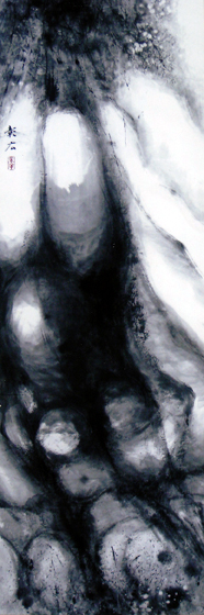 裸婦を抽象表現し、宇宙で発生する雷（稲妻）を取り込み構成してみました。