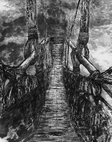 かずら橋は、日本三奇橋に数えられる吊り橋で、剣山の山頂近くにある馬場に通う観光名所として有名である。谷に点在する集落を結ぶ生活橋であった。<br />
祖谷川が刻んだ渓谷の上空14メートルに架かるこの橋は、シラクチカズラで編んだ吊り橋で、風に揺られ、ひと足ごとにギシギシと音をたて、スリル満点である。<br />
国指定重要有形民俗文化財である。