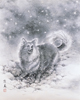 初雪に喜びはしゃぐ我が家の愛犬（雑種・メス）の様子を描きました。<br />
ふわふわの冬毛に雪をはねかえしながら「一緒に遊ぼう！」とうれしそうに私を見上げた瞬間を切り取ってみました。