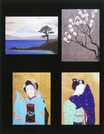 今や1,000万人芸術家の時代に、日本モナコ国交10周年記念行事の一端を担うモナコ展にお声を掛けていただき光栄に思っている。<br />
相州三浦秋屋の富士、京都瑞泉寺の梅、成り立ての舞妓とまもなく芸妓となる舞妓を、金銀箔金銀泥プラチナ泥、本岩絵具で描き、日本の美の代表として紹介させていただいた。