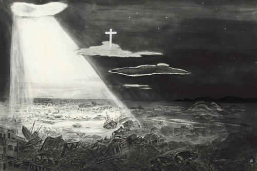 岬に打ち寄せる波と崖上の松の緑の美しさを、こよなく愛でた日々が一瞬に失われた。かつて慶長の三陸大津波を経験した支倉常長が、心を残して船出した浜辺を、再び襲った平成の大津波被害を悼み、非力な私は、苦難の末ローマで受洗し、帰国した常長の祈りと共に、どうか救いをと願わずにはいられなかった。