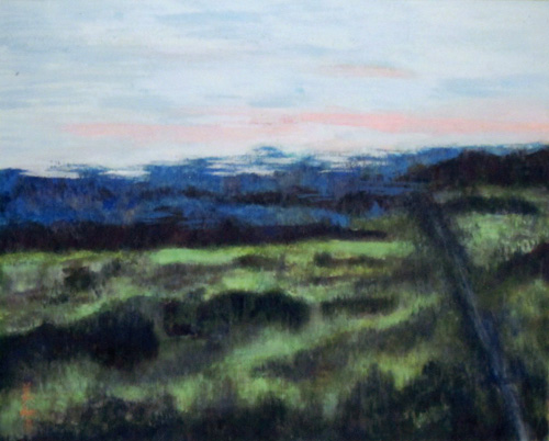 以前京都の高台より2枚のスケッチをした。<br />
1枚はすぐに絵に仕上がったが、残ったこれはその時の私には手に余るものだった。<br />
何年か後の今、やっと作品となった。