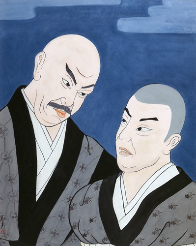 平家物語を題材にして連作しようと決意した始めの作品です。平清盛の暗殺計画が発覚し、一同は捕えられます。そのうちの一人、西光が激怒して詰問する清盛に、臆することなく応答している場面です。<br />
二人の顔は、私の創作です。それらしい雰囲気を感じ取って頂ければ幸いです。