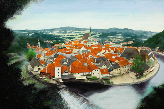 2011年夏、中欧巡りの旅をした。チェコ郊外の小さな町　世界一美しい町と言われるチェスキークロムロフを訪れた。<br />
中世のヨーロッパの庶民の暮らしを彷彿させる質素であるが美しい街並に目を奪われた。<br />
オレンジ色の屋根が続く美しい街並に民族の伝統、文化を大切にする意識の高さに強く感心した。