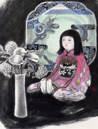 物言わぬ人形や古陶器のように、人の手で作られたものにも個性があります。<br />
その個性と自分の感性が触れ合った時の小さな感動は、やがて大きくなり、私の心に何かを語りかけてくるのです。そのメッセージを筆に託して、白い紙に置き換えていくのが私の大きな喜びです。