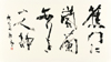 今年は横広の作品に俳句一句を四行に収めた。調和体の漢字とかなの筆脈に重点を置き、横への広がりのある作を心掛けた。この大きさの紙面に俳句一句は表現上至難であるが、自然体で極力無心で揮毫するようにと注意した作である。結果は渇筆の多い作となったのは否めない。