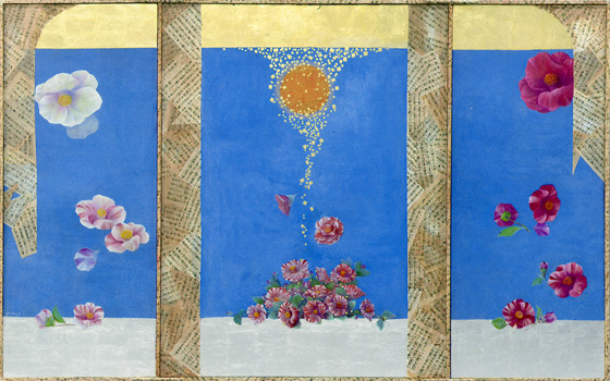 四十年近く絵画とかかわってきたが、振り返ってみると、いろいろとやってきたことのほとんどが手探りであったと思う。<br />
つまずき、回り道、そしてストップ、これらを繰り返し続けたことを、無駄だったとは思っていない。今は自然の中に静かに息づいている華、花、はな、を主役にして火、水、風、地（四大）に助けを借りながらキャンバスの上に楽しくゆったりとアレンジメントしてゆけることを望んでいる。又油材を使って日本画に少しでも近い表現が出来るか、これは私のこれからの課題の一つとなりそうだ。