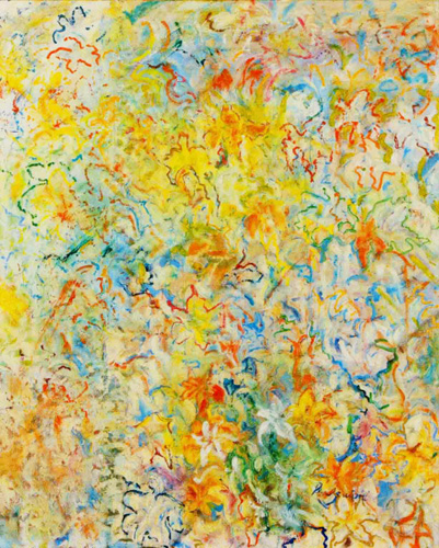 大阪の人間として笑いを取りたいと申し出た私に、<br />
モデルさんの「かっこ悪いでしょ」の一言。<br />
そのため人物画を離れ<br />
百合の花へとモチーフを転向致しました。