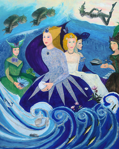 海から生まれる夢を軽妙タッチで表わした。<br />
波間で生き方違う女性たちが、各々の幸せ想う。幻の妖精。波上に咲かない花。そして蝶の舞いも応援。世相を海の舞台に置き換えた。