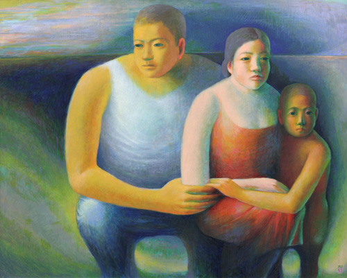 生命そのものと、生きることの意味をさがし求めて漂う人の姿を深いところで表現してみたい。人と人の間や、手や足、風や光、それをとりまく大気など、人体のフォルムの魅力を再現的な描写でなく、でたらめな中で何かを見付け、まとめあげていきたいと思っています。