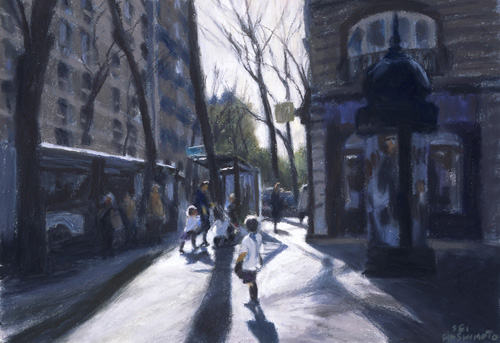 パリの、好きな景色を描いていて、そこにふと人が現われると、<br />
何だか急にそこを舞台にしたドラマを観てるみたい。<br />
そしてそんなパリを描く気になる。<br />
それは人物画ではないし風景画でもない。<br />
強いて言えば人生画？