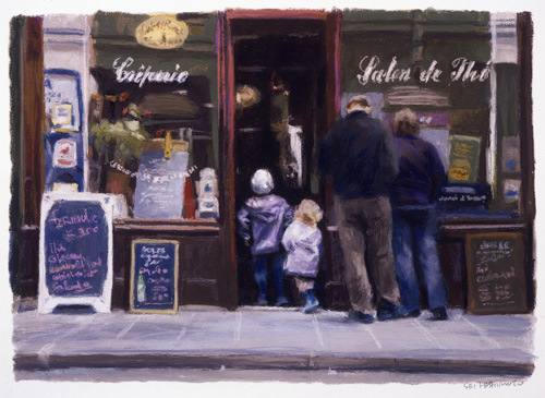 パリの、好きな景色を描いていて、そこにふと人が現われると、<br />
何だか急にそこを舞台にしたドラマを観てるみたい。<br />
そしてそんなパリを描く気になる。<br />
それは人物画ではないし風景画でもない。<br />
強いて言えば人生画？