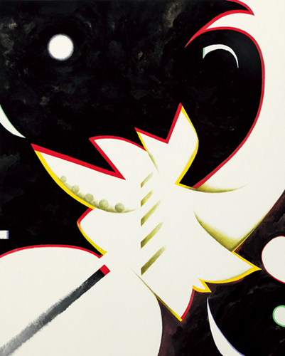 キャンバス地を塗らずにそのまま残す表現も7年目を迎えました。<br />
以前からこの表現で抽象を試してみたかったので、昨年から久々の挑戦！<br />
具象半具象に長く馴れ親しんでいた為か、これは具象より手ごわいと改めて痛感しています。